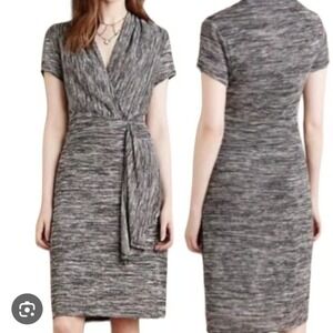 Maeve Anthropologie XS Gray Black Knit‎ Twist Front Bodycon Dress